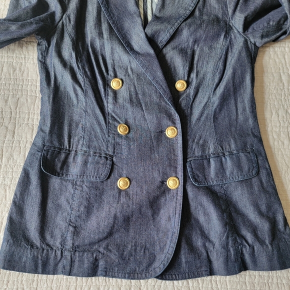 Trina Turk Double Breasted Cotton Blend‎ Soft Denim Jacket Blazer Size 4 Blue - Picture 5 of 14